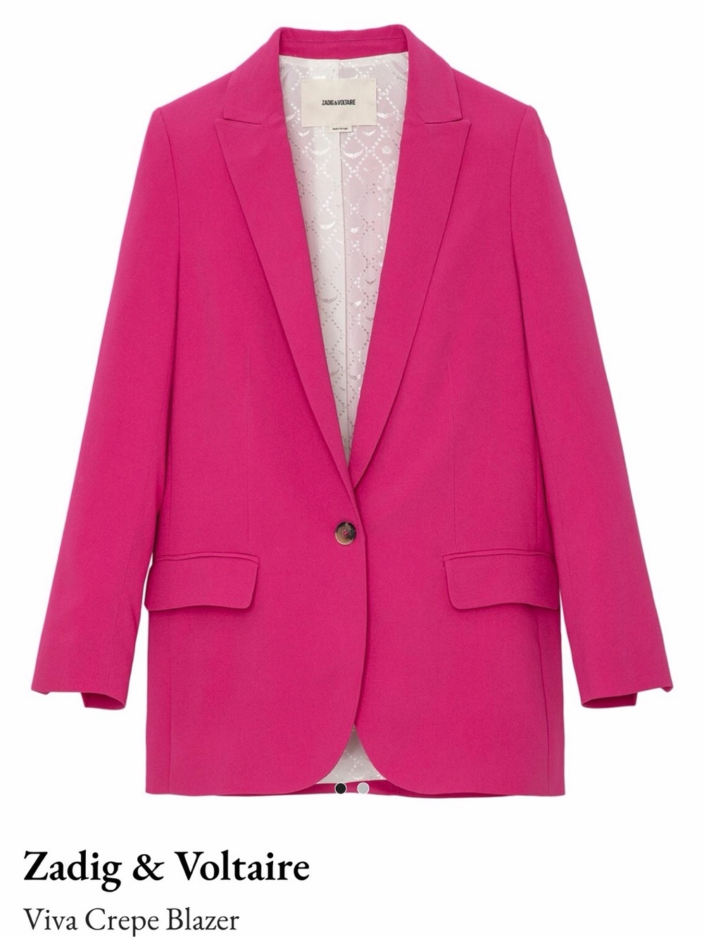 Zadig & Voltaire Viva Crepe Blazer Hot Pink Framboise Size 42 US 10 NWT